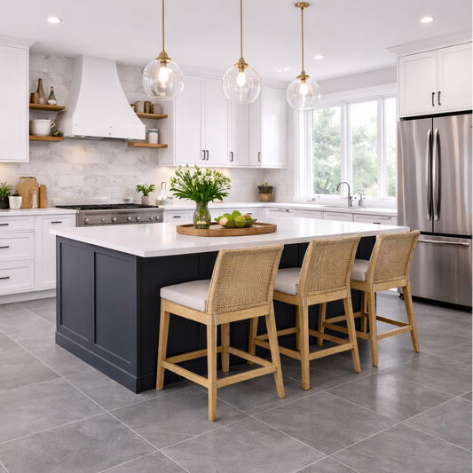 Beautiful kitchen with Andrea dark grey matt porcelain floor and wall tile