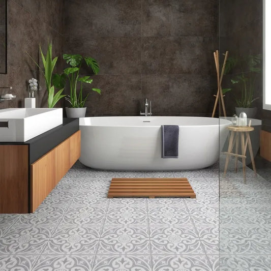 Feature stone silver patterned bathroom floor tiles