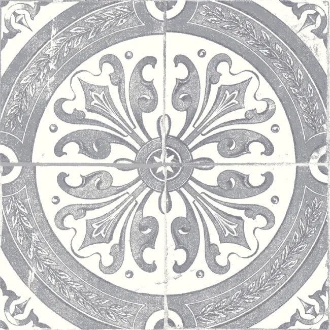Close up of morocco grey patterned wall and floor tiles