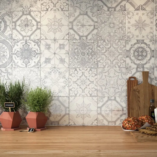 Morocco grey patterned kitchen wall tiles