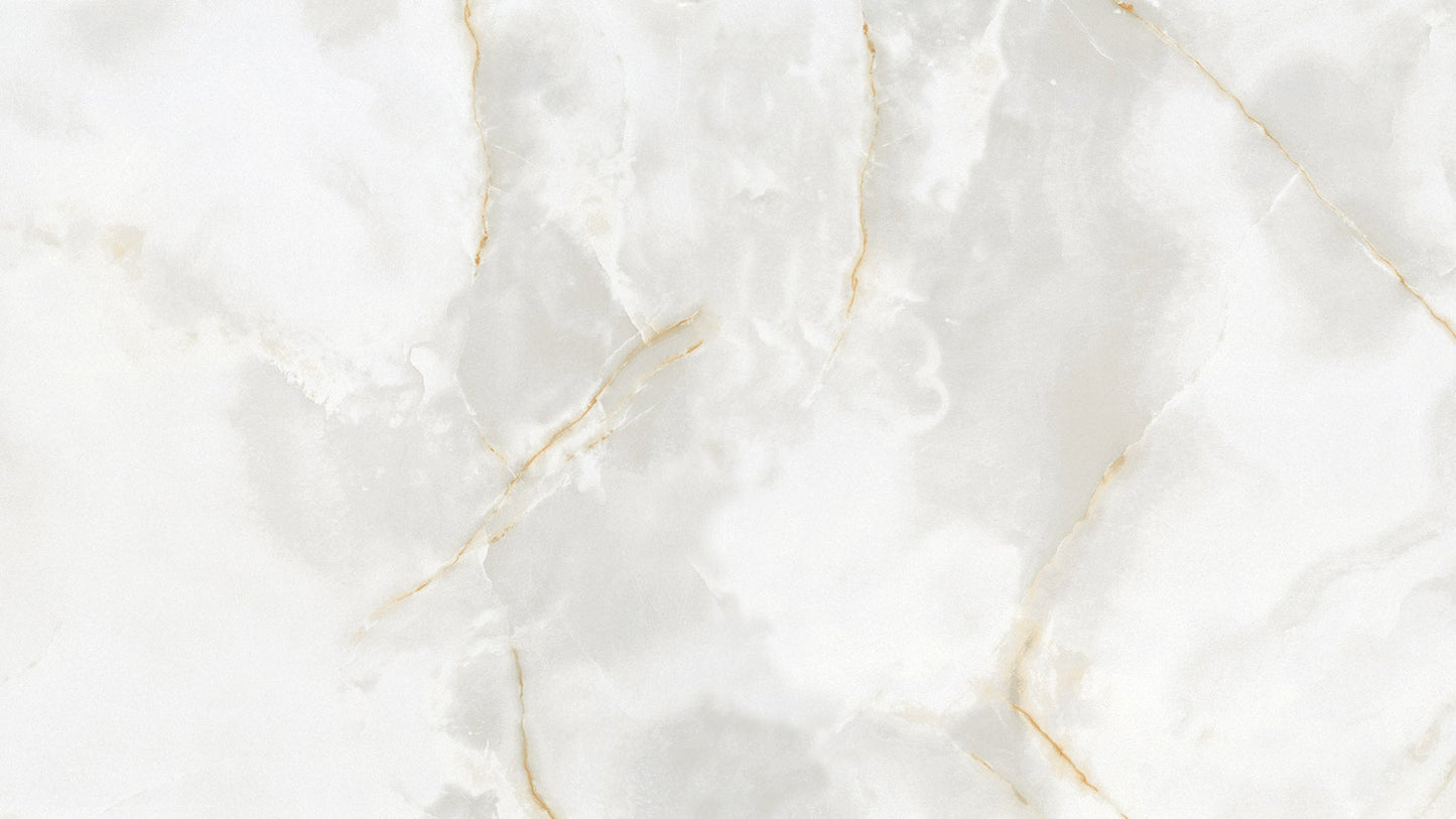 Close up of large format Onyx gold marble tile with polished finish and soft gold veining