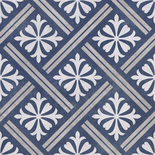 Close up of Peat blue pattern matt tile suitable for bathroom and kitchen surfaces