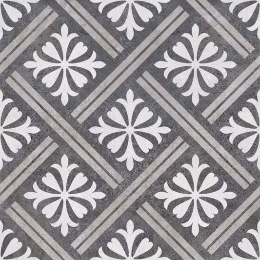 Close up of Peat charcoal patterned tile suitable for bathroom and kitchen surfaces