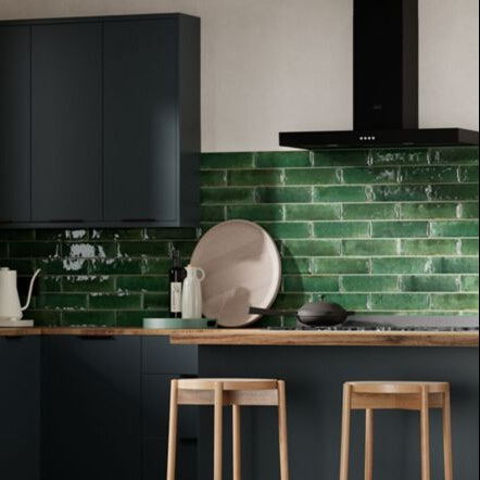 Wish green gloss brick wall tile in a modern kitchen backsplash