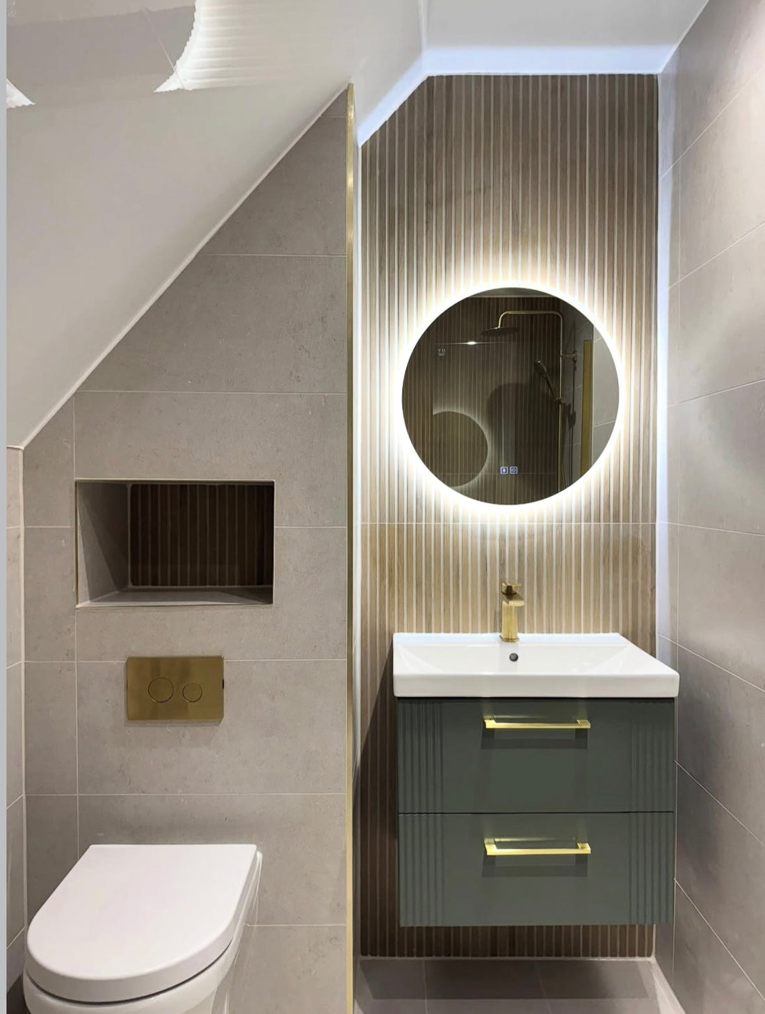 Bathroom tiled with Toledo ivory matt porcelain tile with stone effect finish suitable for modern wall and floor interiors