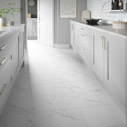 Carrara Luxury Rigid Core Click Vinyl Flooring Marble Tile 30.5x61cm