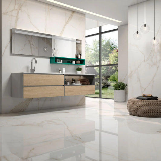 Anna Gloss wall and floor tiles in a luxury bathroom 