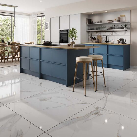 Kitchen designed with Anna Gloss wall and floor tiles for a modern interior