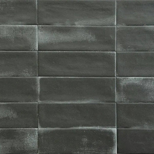 Close up of Atelier black matt tile with modern brick design for walls and floors