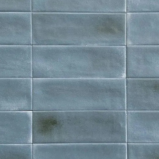 Close up of Atelier blue matt tile with modern brick design for walls and floors