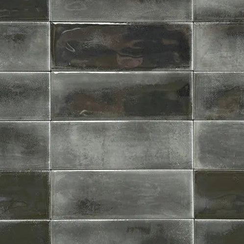 Close up of Atelier black gloss brick wall and floor tile