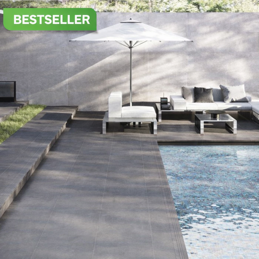 Outdoor patio featuring Avada pearl porcelain wall and floor tile