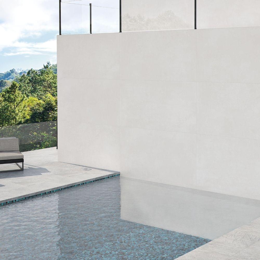 Outdoor space designed with Avada anthracite matt wall and floor porcelain tiles