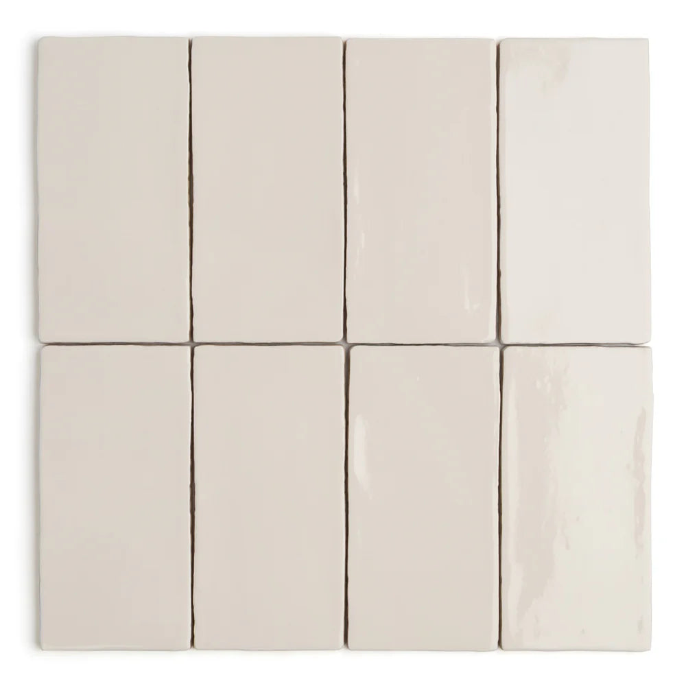 Bespoke Cream ceramic wall tile with chiselled edges and textured white finish, ideal for bathroom walls and kitchen splashbacks