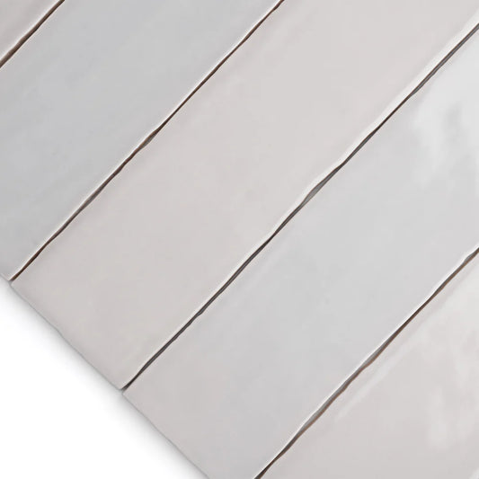 Close-up of bespoke grigio rustic ceramic gloss tile with handmade textured finish