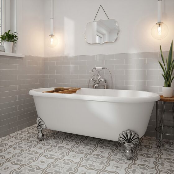 Luxury bathroom with Bespoke grigio rustic ceramic gloss wall tiles