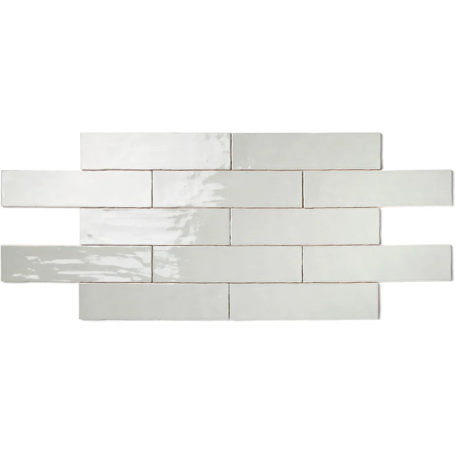 Close up of Bespoke sage ceramic wall tile laid in brick bond pattern