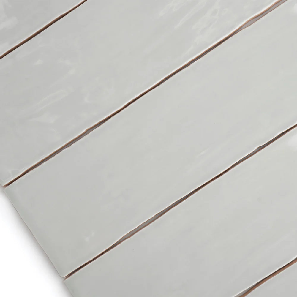 Close up of Bespoke sage ceramic rustic gloss wall tile 