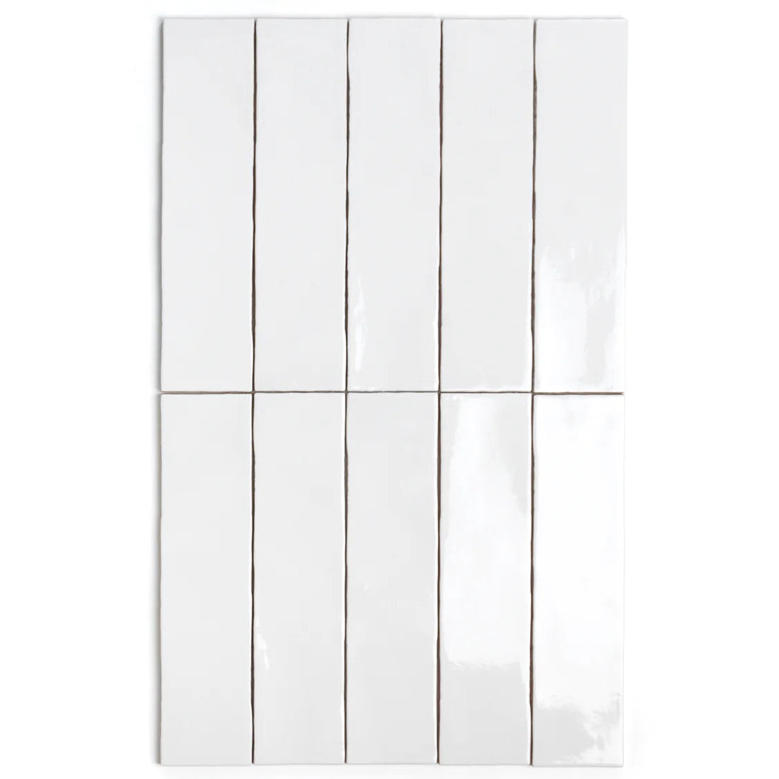 Close-up of Bespoke white rustic ceramic wall tile laid in vertical stacked pattern