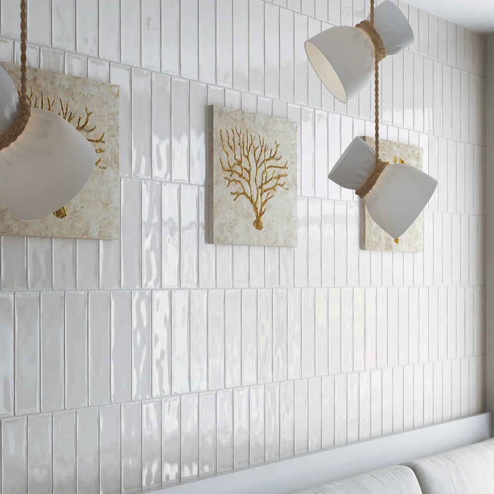 Kitchen featuring Bespoke White rustic ceramic wall tile with earthy tones and uneven edges