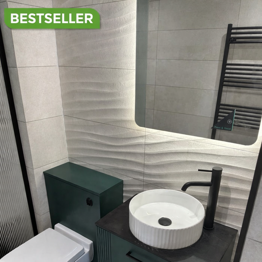 Bathroom tiled with Blend White Ceramic Wall tile with a decorative textured detailing for stylish modern interior walls