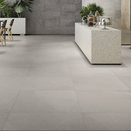 Blend white porcelain floor tile that creates a contemporary look