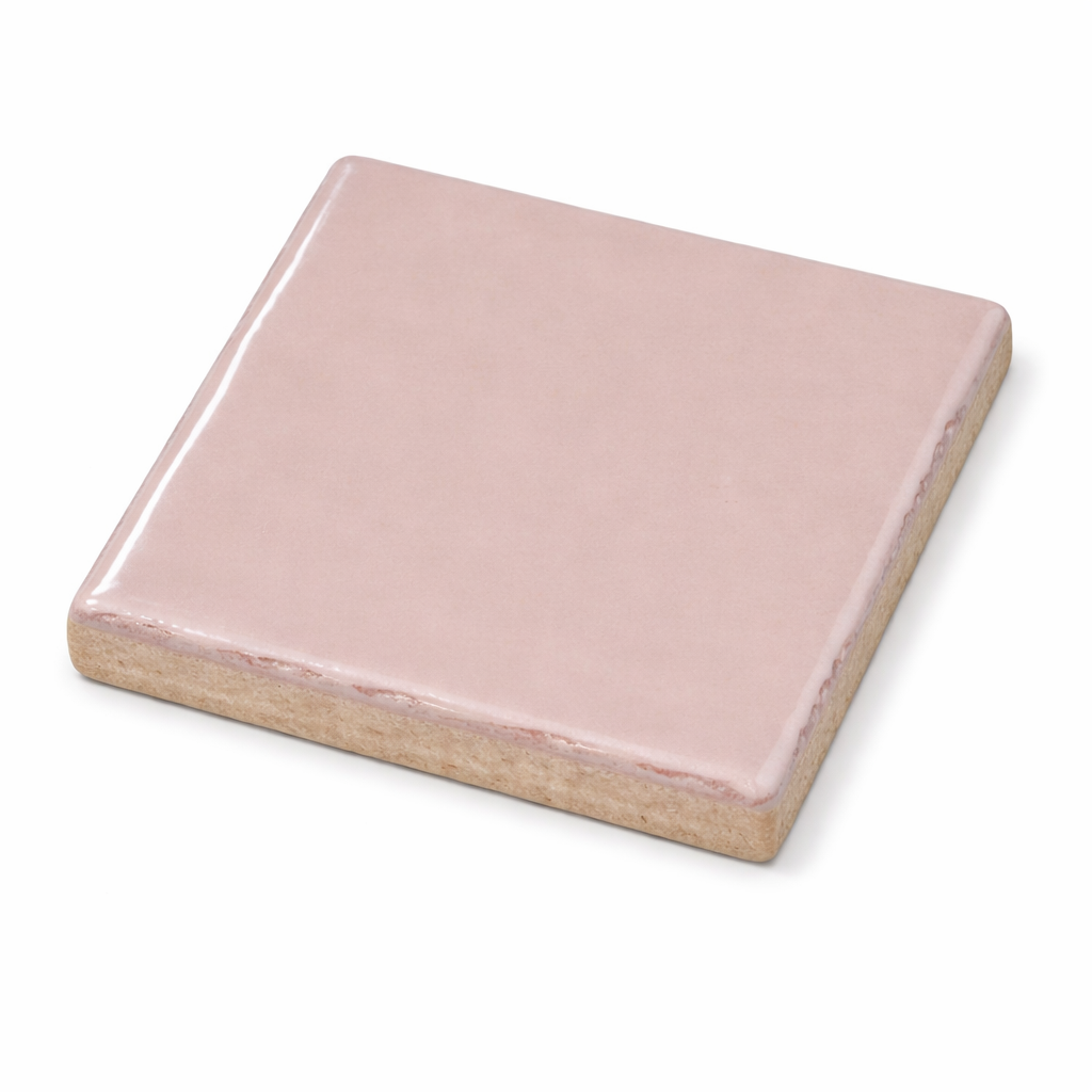 Close up of Bold pink ceramic wall gloss tile with smooth shiny finish for modern interiors