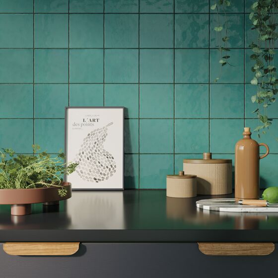 Premium kitchen featuring Bold turquoise gloss ceramic tile 