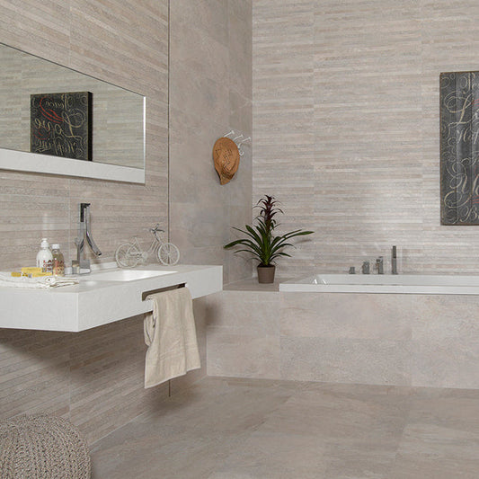 Luxury bathroom styled with Empire bone decor, wall and floor tiles for a contemporary look