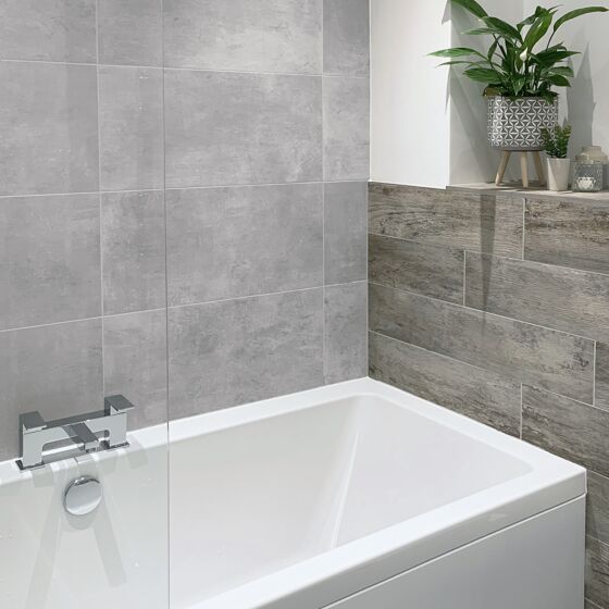 Modern bathroom featuring morning ash porcelain matte wall and floor tile made in Italy 