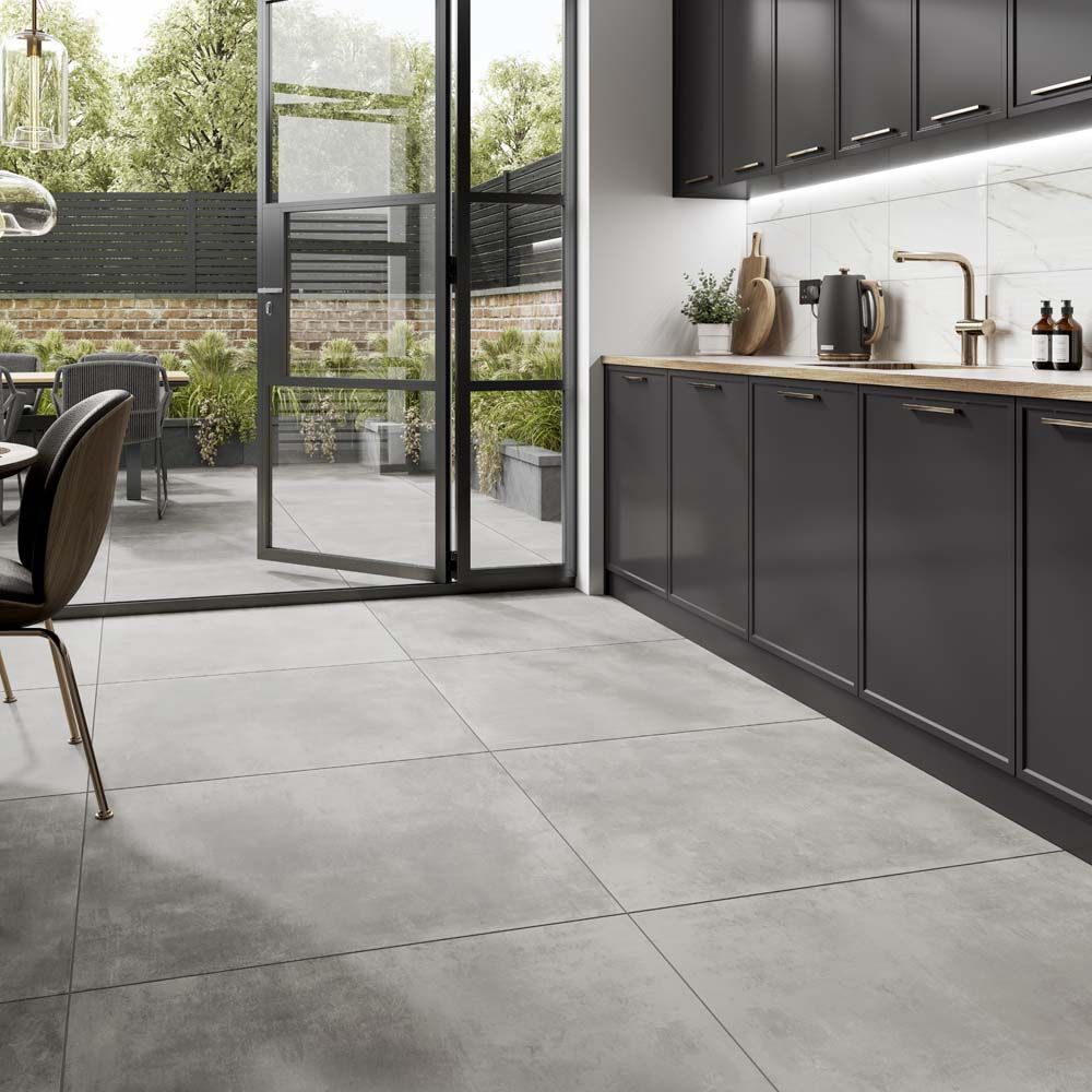 Contemporary Kitchen featuring Morning ash porcelain matte wall and floor tiles