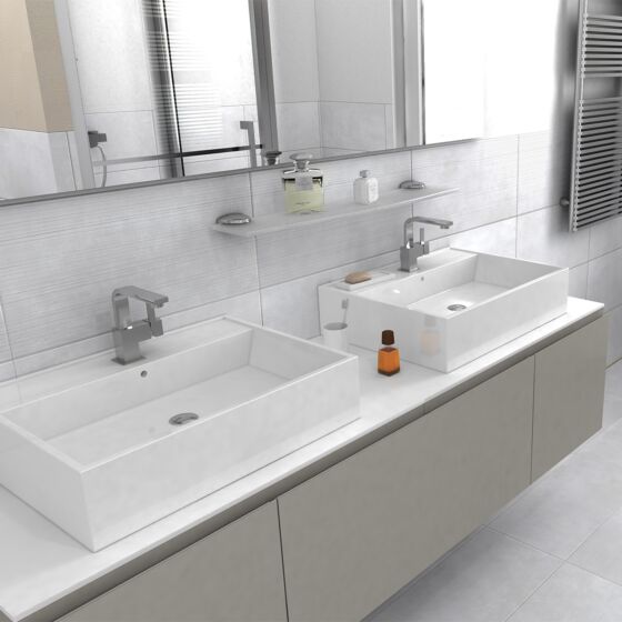 Contemporary bathroom with Morning white porcelain wall and floor tiling