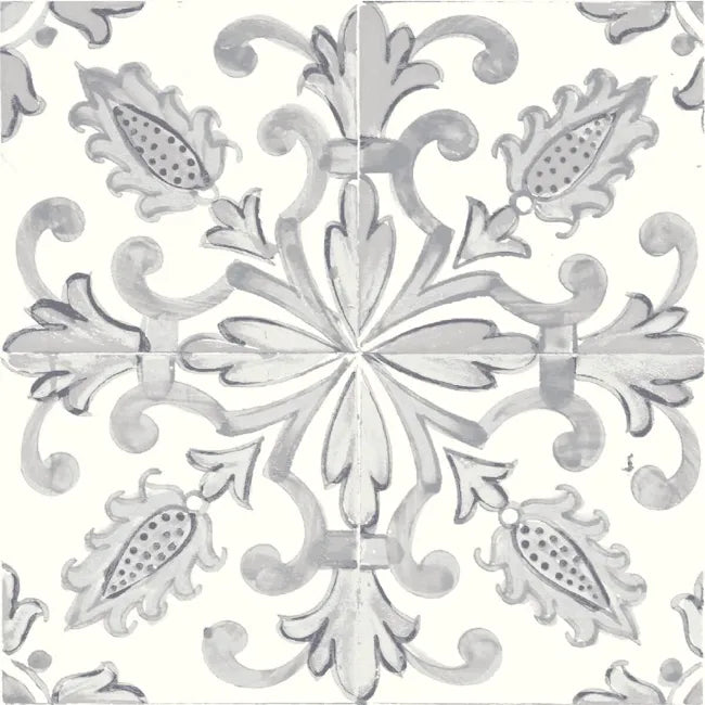 Close up of morocco grey patterned matte wall and floor tiles