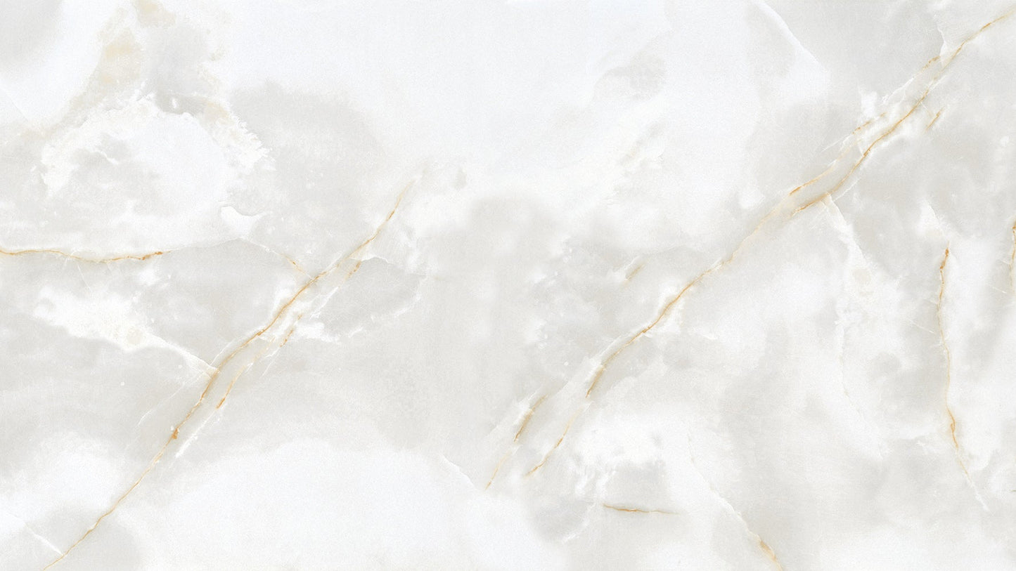 Close up of Onyx gold large marble tile with polished finish and soft gold veining