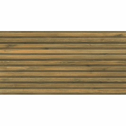 Close up of Perth dark oak wood effect panel tile
