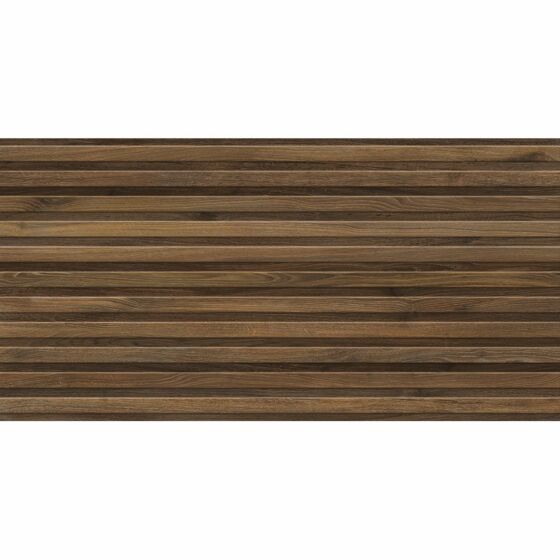 Close up of Perth Walnut wall panel tile with a wood effect finish