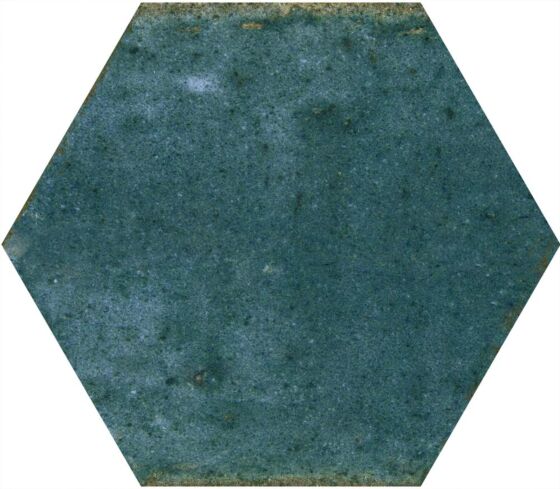 Close up of modern Wish blue hexagon gloss wall tiles suitable for kitchens and bathrooms