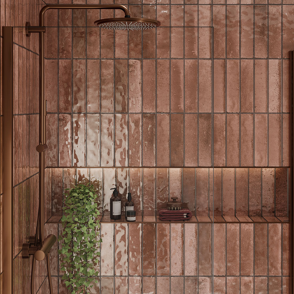 Wish Clay Brick Gloss Wall Tiles installed on a modern bathroom wall with a glossy finish