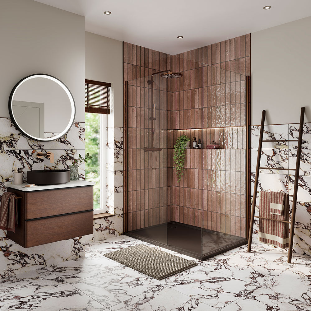Wish Clay Brick Gloss Wall Tiles installed on a luxury bathroom wall with a glossy finish
