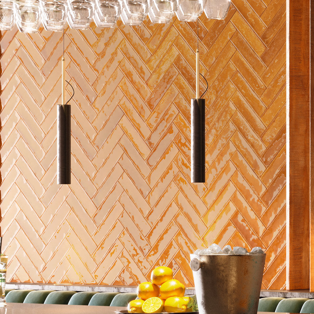 Kitchen featuring modern Wish Ochre Brick Gloss Wall Tiles 