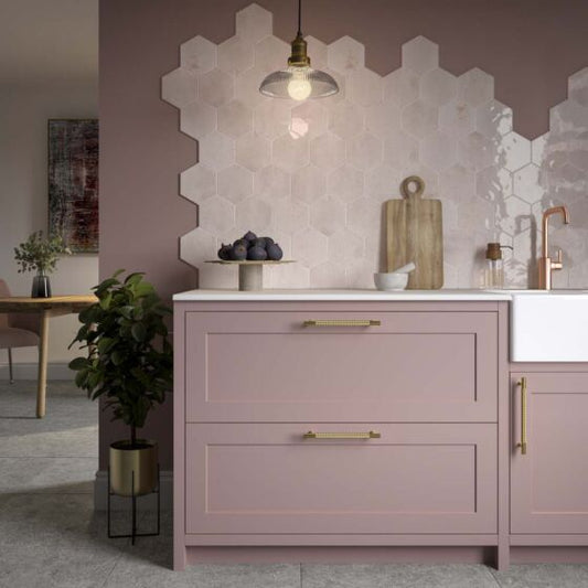 Contemporary kitchen featuring Wish pink hexagon wall tiles