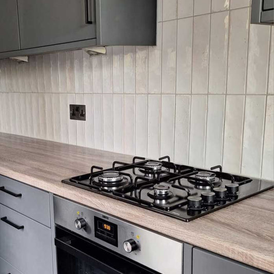White Wish gloss brick wall tiles used for kitchen backsplash design